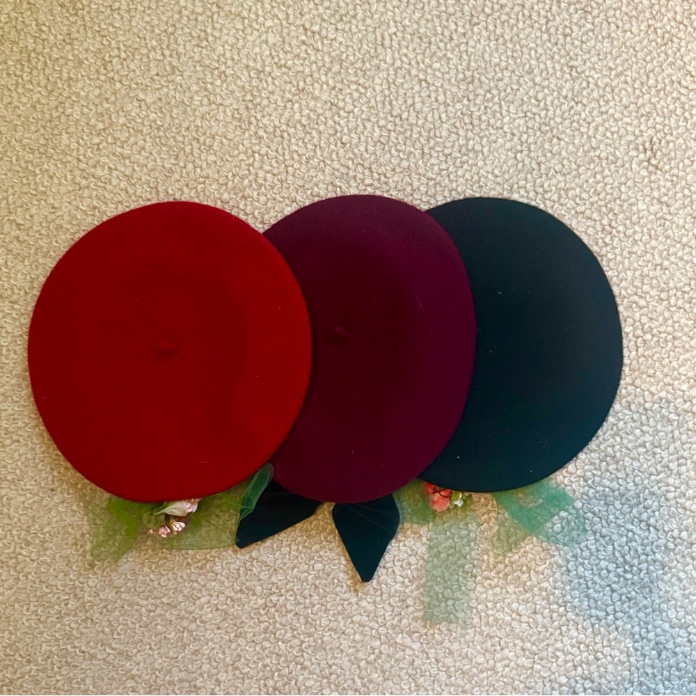 Mousefeathers Children’s Berets- Red, Plum, & Black